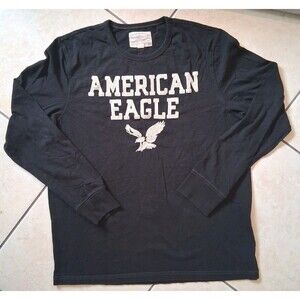 Y2K American Eagle Shirt Mens XL Black Long Slv Embroidered Logo Skater Vtg Fit